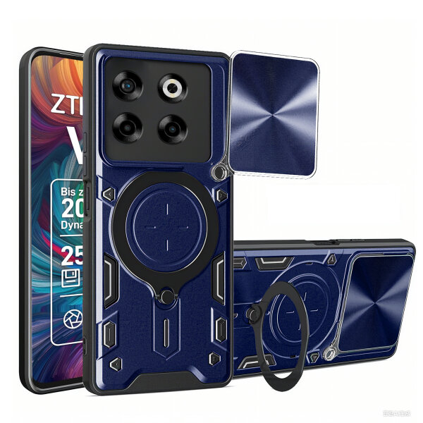 Outdoor Panzer Hülle für ZTE Blade V70 Handyhülle mit Slide Kameraschutz Ringhalter Bumper in Blau