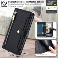 Handykette für Motorola Moto G56 Hülle mit Band Handyhülle Kartenfächer Leder Umhängetasch in Schwarz