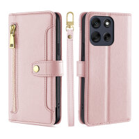 Handykette für Motorola Moto G56 Hülle mit Band Handyhülle Kartenfächer Leder Umhängetasch in Rosa