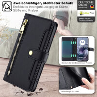 Handykette für Motorola Moto G86 Hülle mit Band Handyhülle Kartenfächer Leder Umhängetasch in Schwarz
