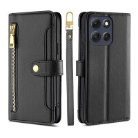 Handykette für Motorola Moto G86 Hülle mit Band Handyhülle Kartenfächer Leder Umhängetasch in Schwarz