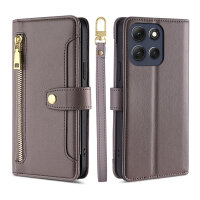 Handykette für Motorola Moto G86 Hülle mit Band Handyhülle Kartenfächer Leder Umhängetasch in Grau