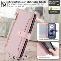 Handykette für Motorola Moto G86 Hülle mit Band Handyhülle Kartenfächer Leder Umhängetasch in Rosa
