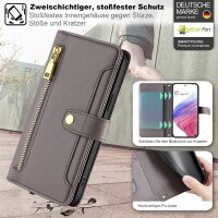 Handykette für Samsung Galaxy A53 Hülle mit Band Handyhülle Kartenfächer PU Leder Umhängetasche in Grau