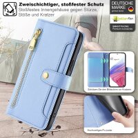 Handykette für Samsung Galaxy A53 Hülle mit Band Handyhülle Kartenfächer PU Leder Umhängetasche in Hellblau