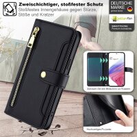 Handykette für Samsung Galaxy A53 Hülle mit Band Handyhülle Kartenfächer PU Leder Umhängetasche in Schwarz