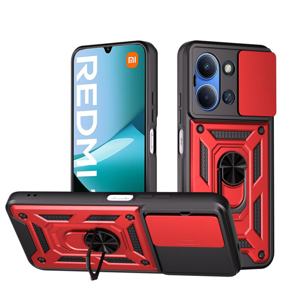Outdoor Panzer Hülle für Xiaomi Redmi 15C (173cm) Handyhülle Kameraschutz Ringhalter in Rot