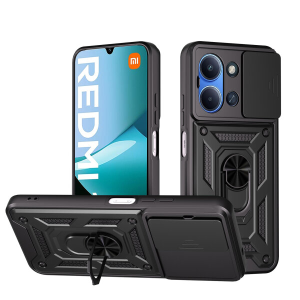 Outdoor Panzer Hülle für Xiaomi Redmi 15C (173cm) Handyhülle Kameraschutz Ringhalter in Schwarz