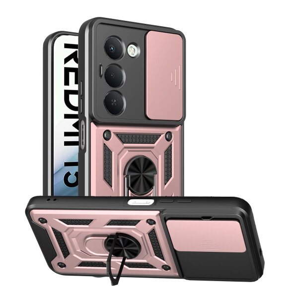Outdoor Panzer Hülle für Xiaomi Redmi 15 4G / 5G Handyhülle Kameraschutz Ringhalter in Rosegold