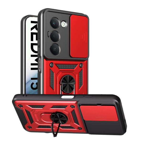 Outdoor Panzer Hülle für Xiaomi Redmi 15 4G / 5G Handyhülle Kameraschutz Ringhalter in Rot