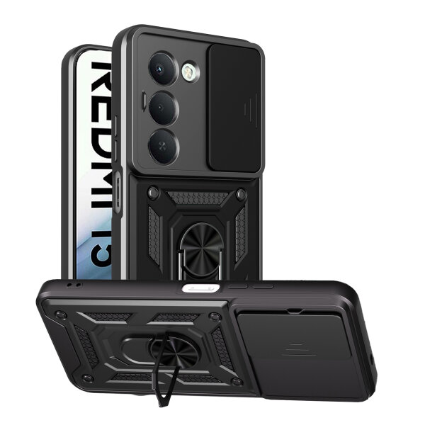 Outdoor Panzer Hülle für Xiaomi Redmi 15 4G / 5G Handyhülle Kameraschutz Ringhalter in Schwarz