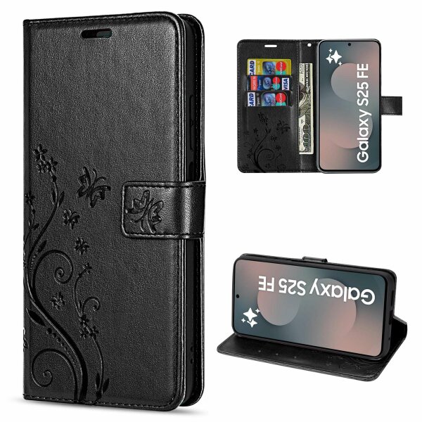 Handy Tasche für Samsung Galaxy S25 FE Hülle Handyhülle Klapphülle Wallet Case in Schwarz