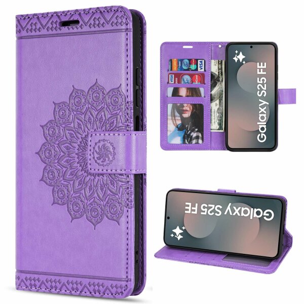 Handy Tasche für Samsung Galaxy S25 FE Hülle Handyhülle Klapphülle Wallet Case in Lila
