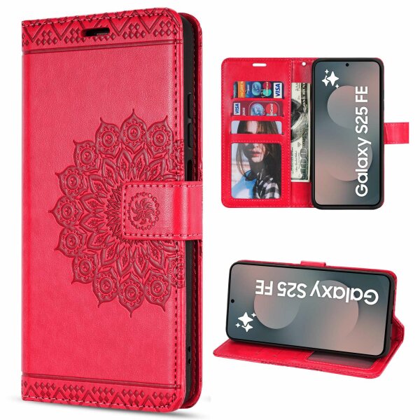 Handy Tasche für Samsung Galaxy S25 FE Hülle Handyhülle Klapphülle Wallet Case in Rot