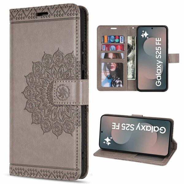 Handy Tasche für Samsung Galaxy S25 FE Hülle Handyhülle Klapphülle Wallet Case in Grau