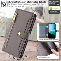 Handykette für Xiaomi Redmi 15C Hülle mit Band Handyhülle Kartenfächer PU Leder Umhängetasche Grau