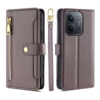 Handykette für Xiaomi Redmi 15C Hülle mit Band Handyhülle Kartenfächer PU Leder Umhängetasche Grau
