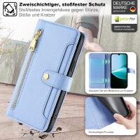 Handykette für Xiaomi Redmi 15C Hülle mit Band Handyhülle Kartenfächer PU Leder Umhängetasche Hellblau