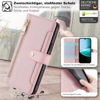 Handykette für Xiaomi Redmi 15C Hülle mit Band Handyhülle Kartenfächer PU Leder Umhängetasche Rosa