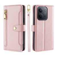 Handykette für Xiaomi Redmi 15C Hülle mit Band Handyhülle Kartenfächer PU Leder Umhängetasche Rosa