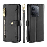 Handykette für Xiaomi Redmi 15C Hülle mit Band Handyhülle Kartenfächer PU Leder Umhängetasche Schwarz
