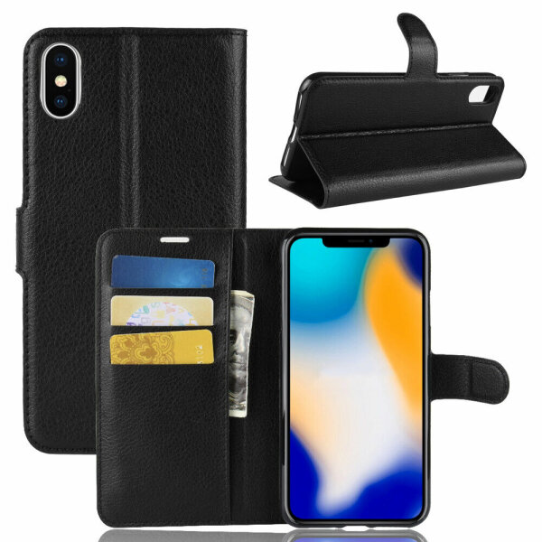 Klapphülle Handyhülle Handy Tasche Wallet Case Schutz Hülle Etui  für Apple iPhone  X/ XS Schwarz