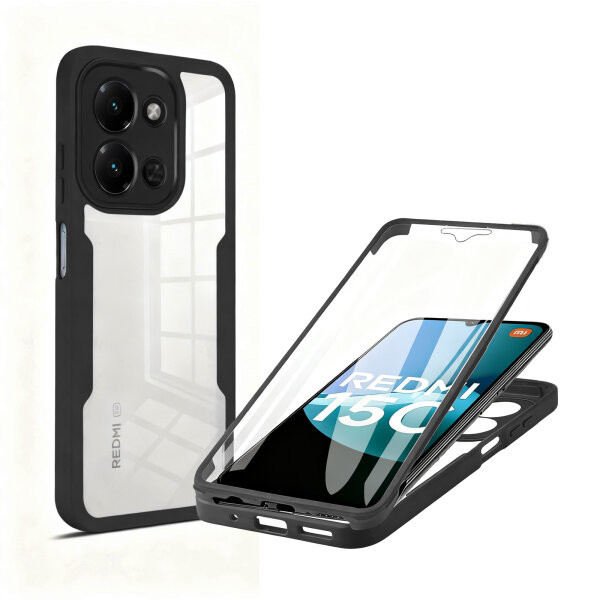 360° Grad Hülle für Xiaomi Redmi 15C Rundum vollschutz Integriertem Displayschutz in Schwarz