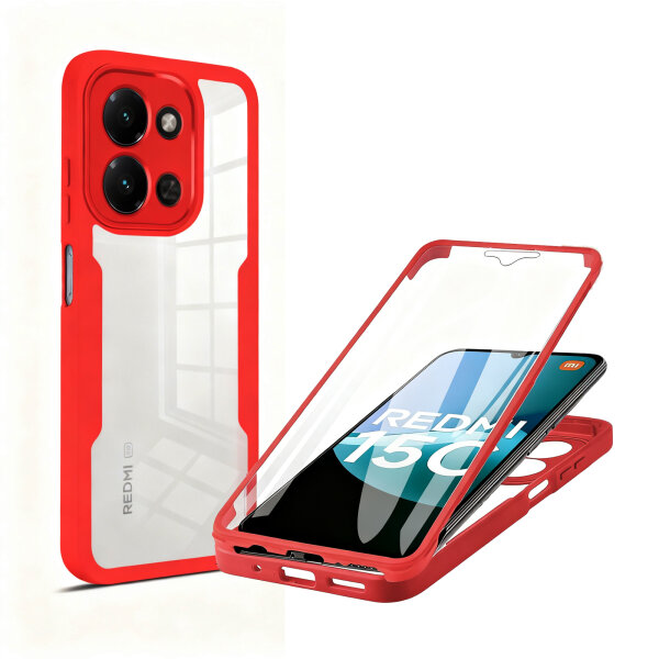 360° Grad Hülle für Xiaomi Redmi 15C Rundum vollschutz Integriertem Displayschutz in Rot