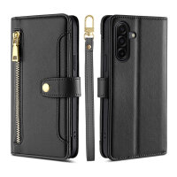 Handykette für Samsung Galaxy A17 Hülle mit Band Handyhülle Kartenfächer PU Leder Umhängetasche in Schwarz