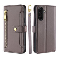 Handykette für Samsung Galaxy A17 Hülle mit Band Handyhülle Kartenfächer PU Leder Umhängetasche in Grau