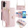 Handykette für Samsung Galaxy A17 Hülle mit Band Handyhülle Kartenfächer PU Leder Umhängetasche in Rosa