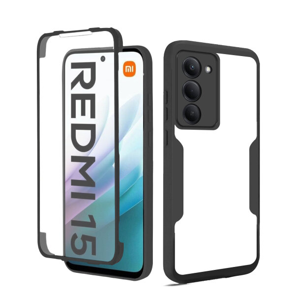 360° Grad Hülle für xiaomi Redmi 15 Rundum vollschutz Integriertem Displayschutz in Schwarz