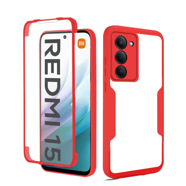 360° Grad Hülle für xiaomi Redmi 15 Rundum vollschutz Integriertem Displayschutz in Rot