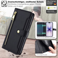 Handykette für iPhone 17 Hülle mit Band Handyhülle Kartenfächer PU Leder Umhängetasche in Schwarz