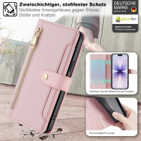 Handykette für iPhone 17 Hülle mit Band Handyhülle Kartenfächer PU Leder Umhängetasche in Rosa