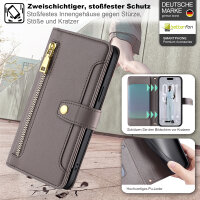 Handykette für iPhone Air Hülle mit Band Handyhülle Kartenfächer PU Leder Umhängetasche in Grau
