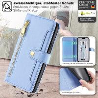 Handykette für iPhone Air Hülle mit Band Handyhülle Kartenfächer PU Leder Umhängetasche in Hellblau