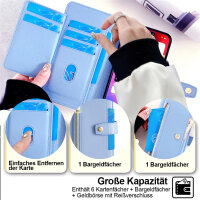 Handykette für iPhone 17 Pro Hülle mit Band Handyhülle Kartenfächer PU Leder Umhängetasche in Hellblau