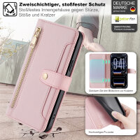 Handykette für iPhone 17 Pro Hülle mit Band Handyhülle Kartenfächer PU Leder Umhängetasche in Rosa