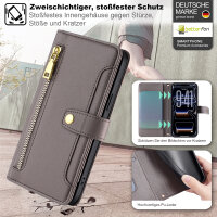 Handykette für iPhone 17 Pro Max Hülle mit Band Handyhülle Kartenfächer PU Leder Umhängetasche in Grau
