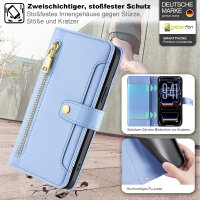 Handykette für iPhone 17 Pro Max Hülle mit Band Handyhülle Kartenfächer PU Leder Umhängetasche in Hellblau