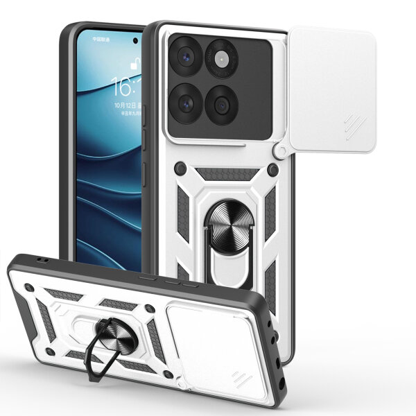 Outdoor Panzer Hülle für Motorola Edge 60 / Edge 60 Fusion Handyhülle mit Kameraschutz Ringhalter in Silber