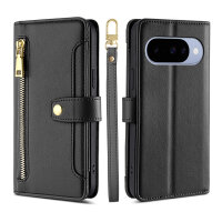 Handykette Google Pixel 10 / 10 Pro Hülle mit Band Handyhülle Kartenfächer PU Leder Umhängetasche in Schwarz