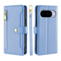 Handykette Google Pixel 10 / 10 Pro Hülle mit Band Handyhülle Kartenfächer PU Leder Umhängetasche in Hellblau