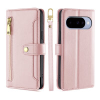 Handykette Google Pixel 10 / 10 Pro Hülle mit Band Handyhülle Kartenfächer PU Leder Umhängetasche in Rosa