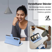 Handykette für Samsung Galaxy S25 FE Hülle mit Band Handyhülle Kartenfächer PU Leder Umhängetasche in Hellblau