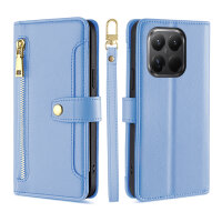 Handykette für Xiaomi 15T Pro Hülle mit Band Handyhülle Kartenfächer PU Leder Umhängetasche in Hellblau