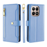 Handykette für Xiaomi 15T Hülle mit Band Handyhülle Kartenfächer PU Leder Umhängetasche in Hellblau