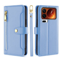 Handykette für Xiaomi 17 Pro Max Hülle mit Band Handyhülle Kartenfächer PU Leder Umhängetasche in Hellblau