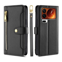 Handykette für Xiaomi 17 Pro Max Hülle mit Band Handyhülle Kartenfächer PU Leder Umhängetasche in Schwarz